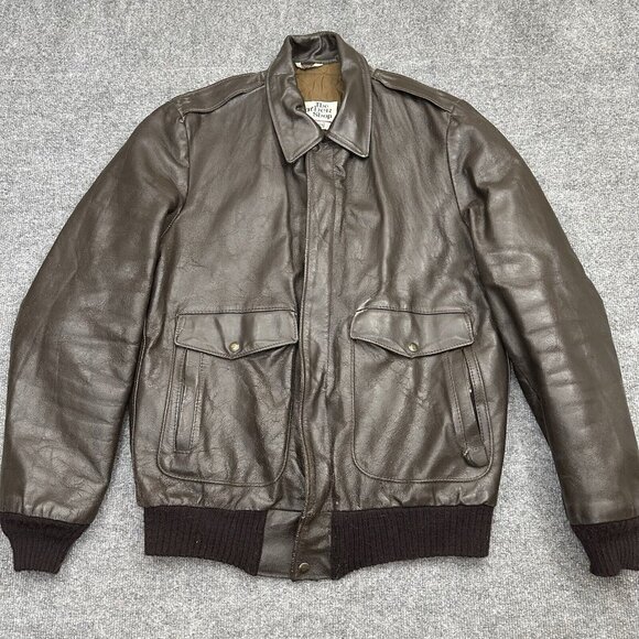 Vintage 1970s Sears The Leather Shop Leather Bomber Jacket Men Size 42 X-Tall